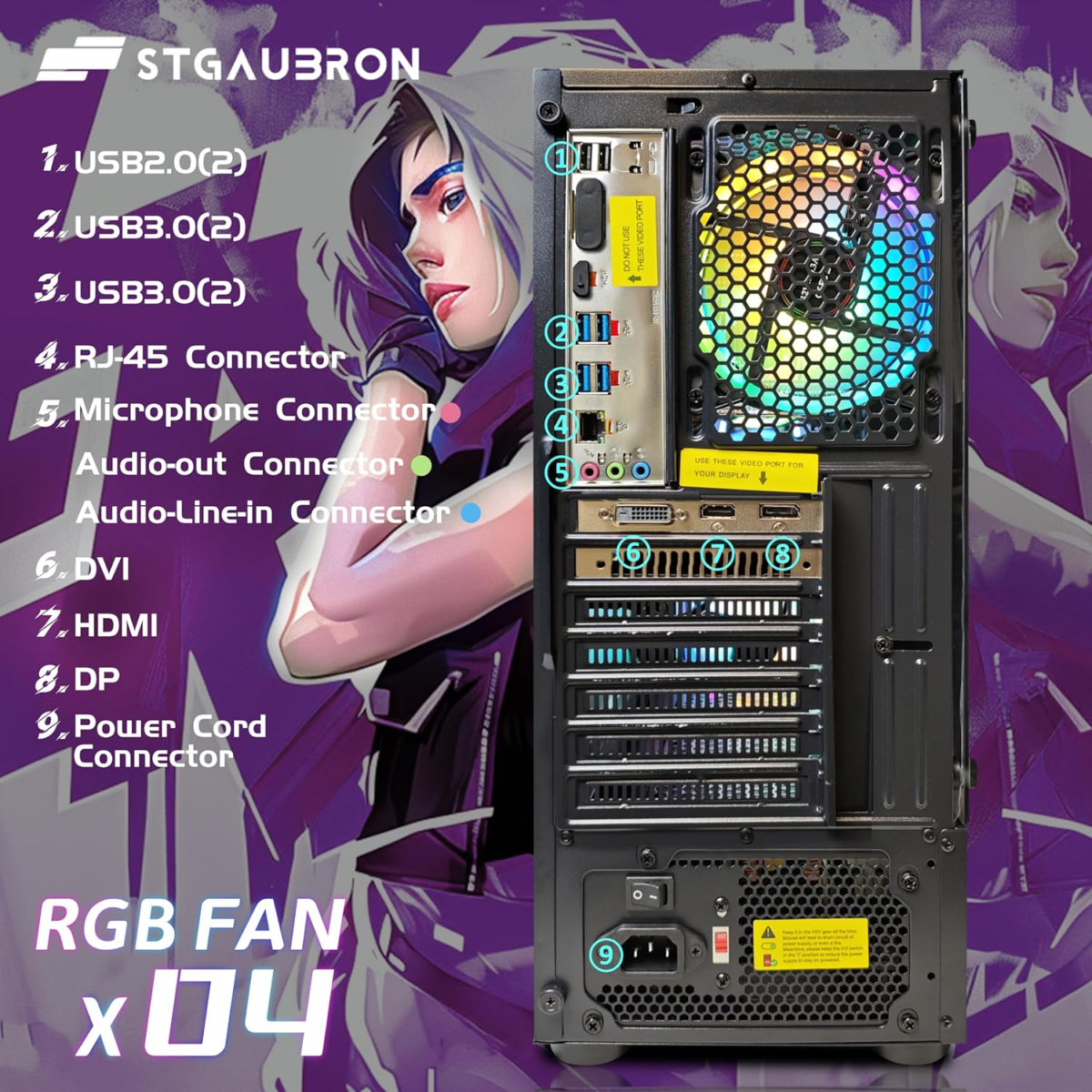 Gaming PC Computer Desktop, Radeon RX 580 16G GDDR5, Intel Core I5-9400F up to 4.1Ghz, 16G DDR4 Memory, 512G SSD, 600M Wifi, BT 5.0, RGB Fan X 4, RGB Mouse Pad, Windows 11 Home - Image 7
