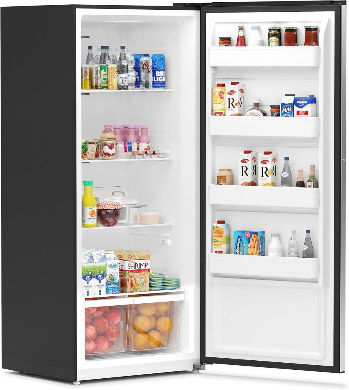 KM-RUF-21S 21 Cu. Ft. Upright Convertible Freezer/Refrigerator, 2-In-1 Appliance, Storage for Fresh or Frozen Food and Drinks, Clear Shelves and Drawers [Silver] - Image 4