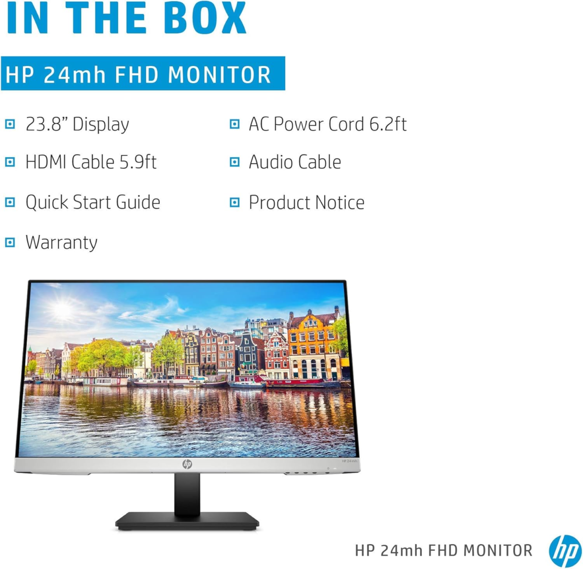 24Mh FHD Computer Monitor with 23.8-Inch IPS Display (1080P) - Built-In Speakers and VESA Mounting - Height/Tilt Adjustment for Ergonomic Viewing - HDMI and Displayport - (1D0J9AA#ABA) - Image 5
