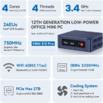 Mini PC, Mini S12 Pro Intel 12Th Gen 4-Core N100(Up to 3.4Ghz), Mini Computer 16GB DDR4 RAM 500GB SSD, Desktop PC Dual HDMI 4K Uhd/Gigabit Ethernet/Wifi6/Bt5.2/W-11/Htpc/W-11 Pro - Image 2