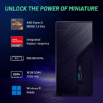 Mini PC X1 Gaming PC Desktop – AMD Ryzen 5 5600G 3.9 Ghz, Radeon Graphics, 500GB NVME SSD, 16GB DDR4 SODIMM RAM, 120W AC Adapter/Wi-Fi, Windows 10 Home 64-Bit,Black - Image 2