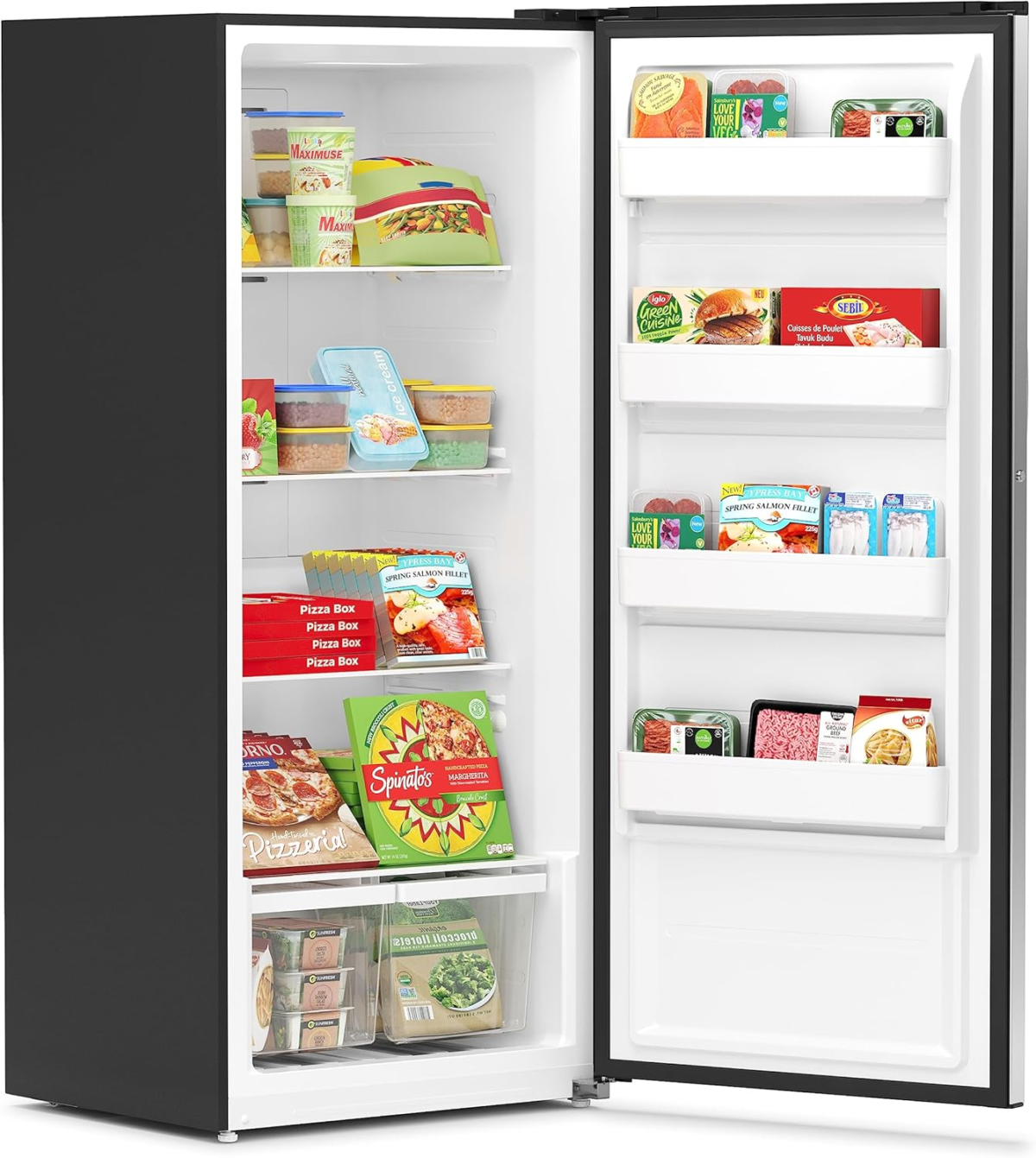 KM-RUF-21S 21 Cu. Ft. Upright Convertible Freezer/Refrigerator, 2-In-1 Appliance, Storage for Fresh or Frozen Food and Drinks, Clear Shelves and Drawers [Silver] - Image 3