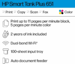 Smart -Tank plus 651 Wireless All-In-One Ink -Tank Printer, up to 2 Years of Ink in Bottles, Auto Document Feeder, Mobile Print, Scan, Copy, Works with Alexa (7XV38A) - Image 2