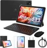 2024 Newest Android 13, 10 Inch Android Tablet, 8GB RAM + 128GB ROM, Octa-Core Processor, IPS Touchscreen, 2.4&5G Wifi6, Bluetooth 5.0, Keyboard,Mouse,Case