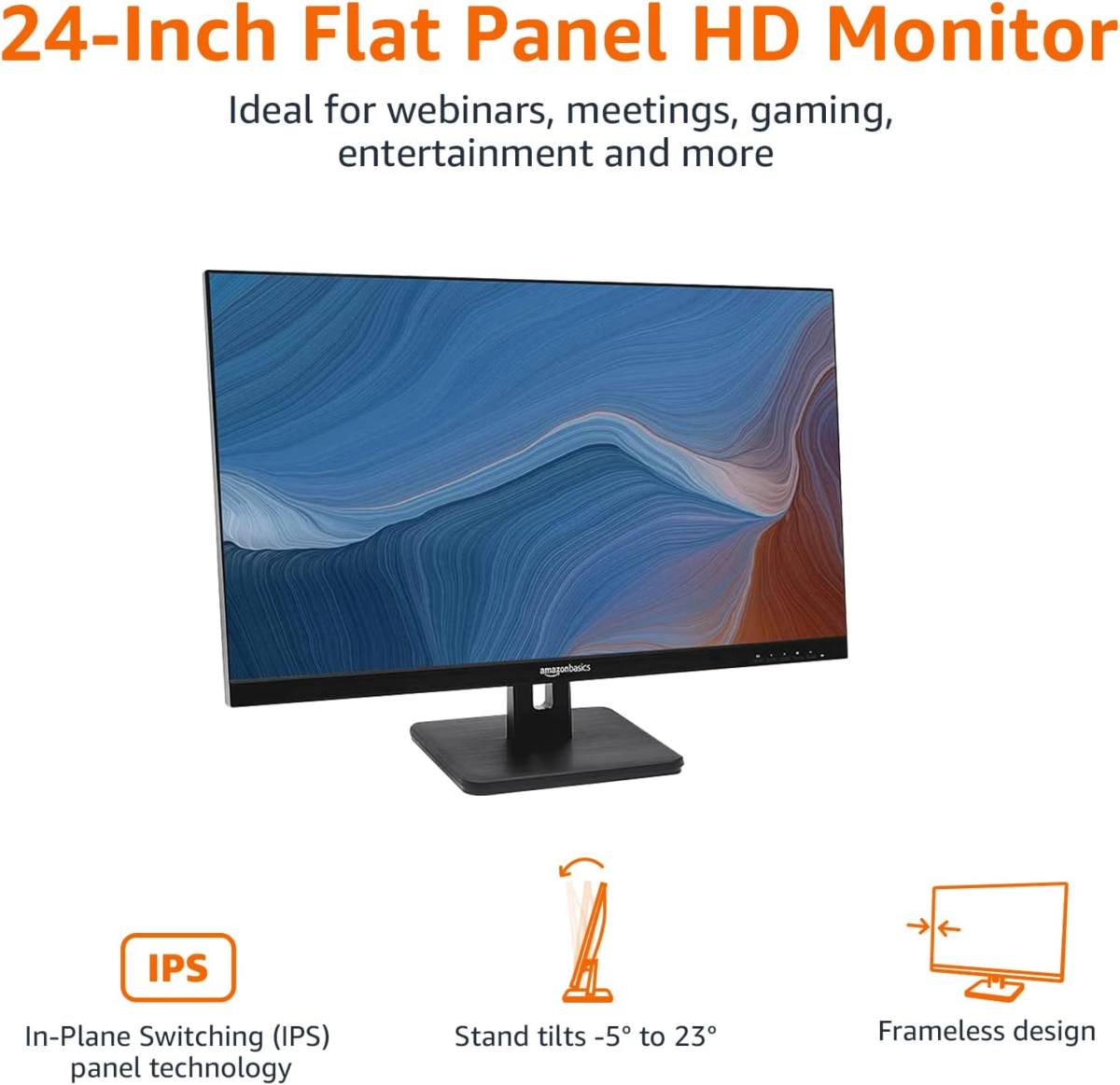 24-Inch IPS Monitor 75 Hz Powered with AOC Technology FHD 1080P HDMI, Display Port and VGA Input VESA Compatible Built-In Speakers for Office and Home, Black - Image 2